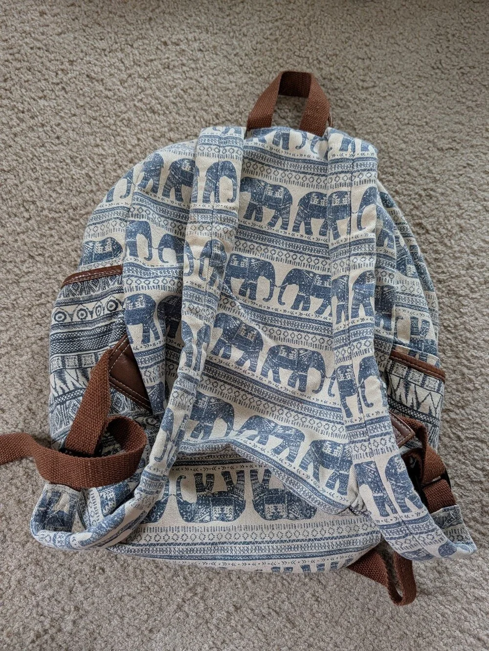 Unionbay Cream & Blue Elephant Print Backpack